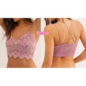 Free People Ilektra Bralette Soft Violet Lace Crochet Cut-Outs Strappy Crop Top
